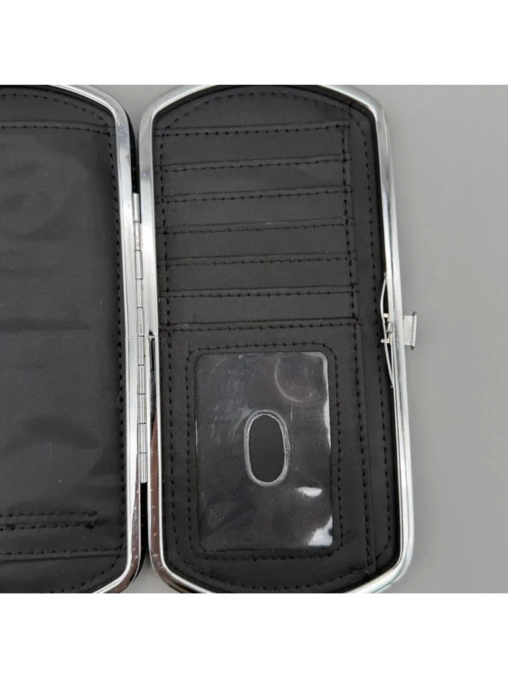 Thirty-One Black Hard Case Wallet White Dot Circle Design Snap Closure Clutch